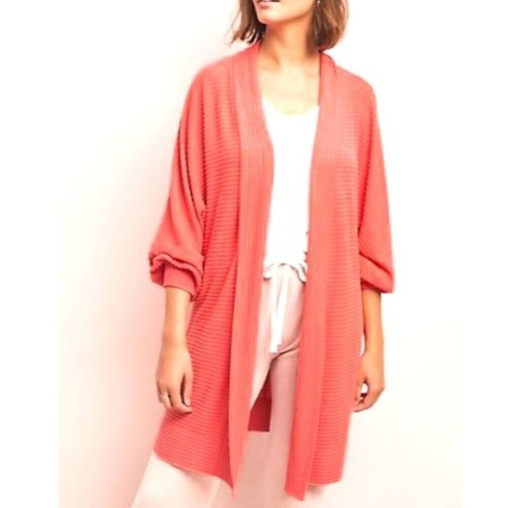 Anthropologie Saturday/Sunday Coral Ribbed Knit Long Cardigan Womens Small